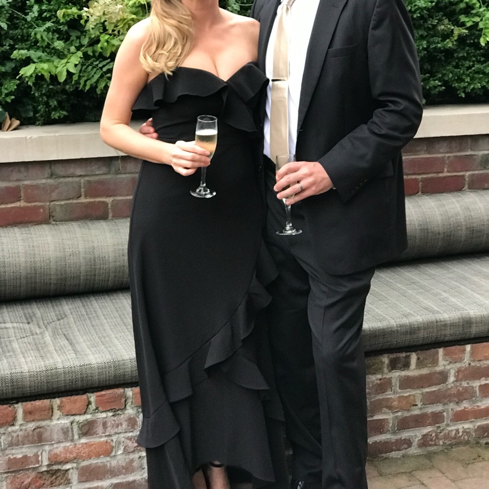 Aidan, Aiden Maddox black strapless formal gown